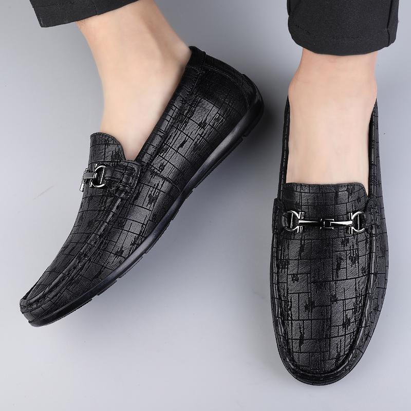 Fashion Men's Genuine Leather Loafers Comfortable Casual Dress Shoes for Men Breathable Soft Sole Flats Classic Slip-On Walking Shoes