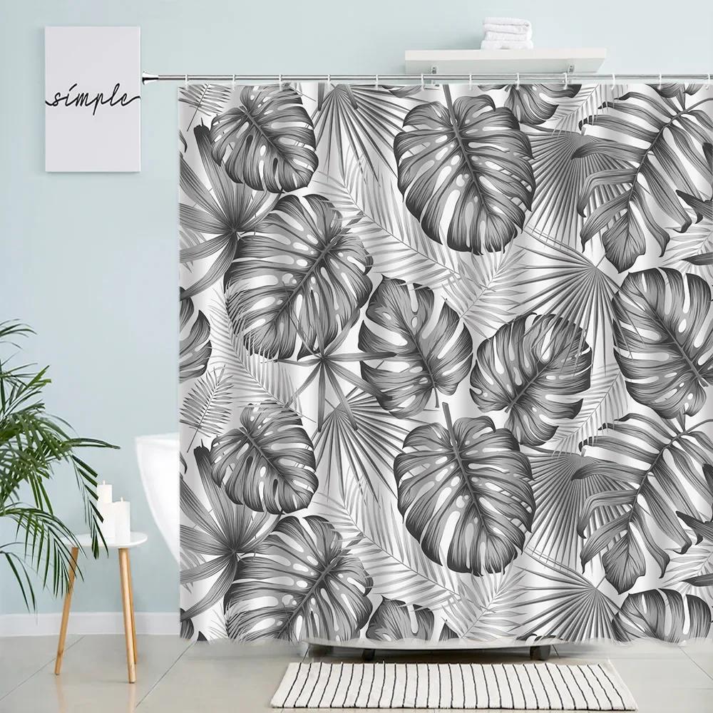 Tropical Plant Leaves Shower Curtains Creative Monstera Palm Banana Leaf Parrot Print Bath Curtain Set Bathroom Decor With Hooks