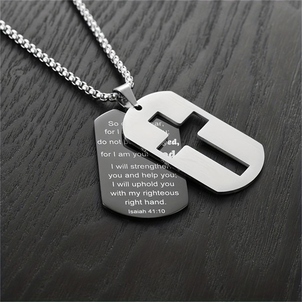 Dog Tag Cross Necklace Men Inspiration Necklace Pendant Gift