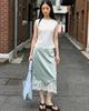 320 Showroom Lace Trim Satin Banding Skirt Mint