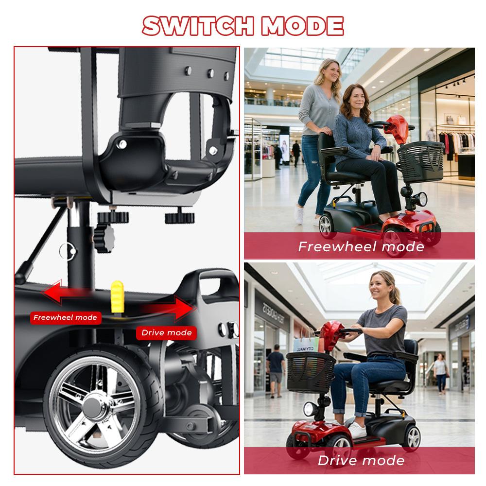 IScooter X02 Scooter de Mobilité à 4 Roues Moteur 250W Batterie 12Ah 3 Vitesses 2-8KM/H avec Pneus Pleins de 8'' Autonomie 20KM Scooter de Mobilité Électrique Compact