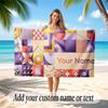 Abstract Geometric Theme Soft Beach Towel Personalized Custom Name Text Towel Portable for Beach Pool Travel