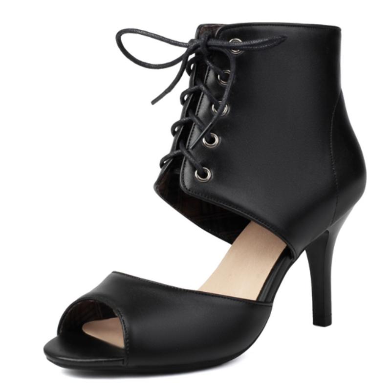 Women's Sandals Summer Shoes 2025 Buckle Cut-outs Black White High Heels Ankle Boots Female Peep toe Party Jazz Dance Shoes