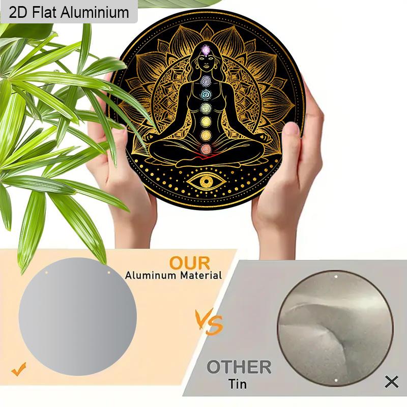 2D Flat Bohemia Aluminium Sign with Meditation & Chakra Pattern - Vintage Figurine Ornaments - Ideal for Front Door, Wall, Porch, Fence Decor - Ideal