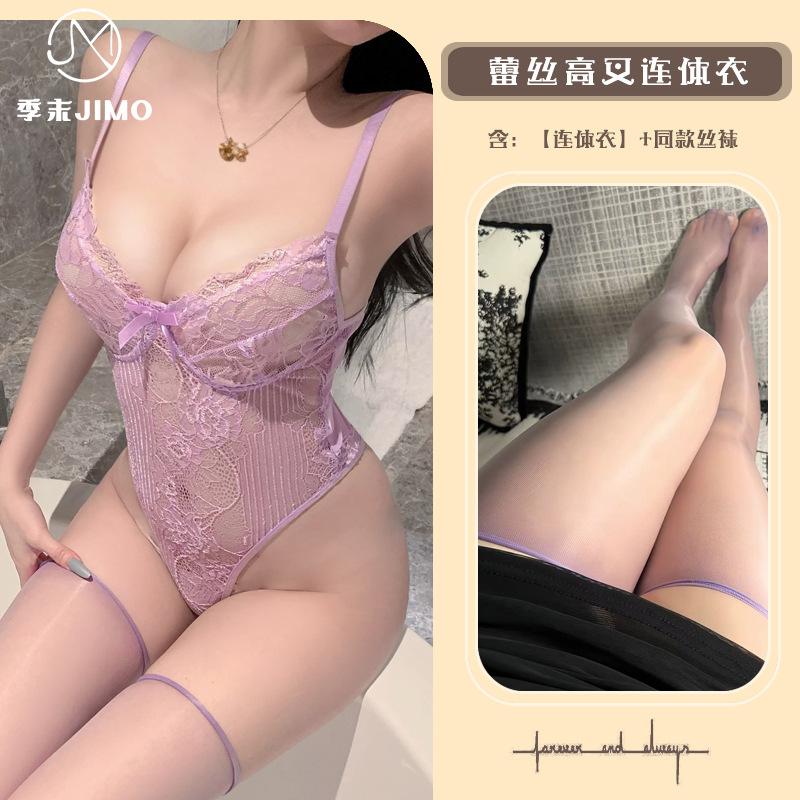 Sex Underwear Lace Mesh Splicing Suspender Onesie Pure Perspective Low-cut Temptation Shapewear