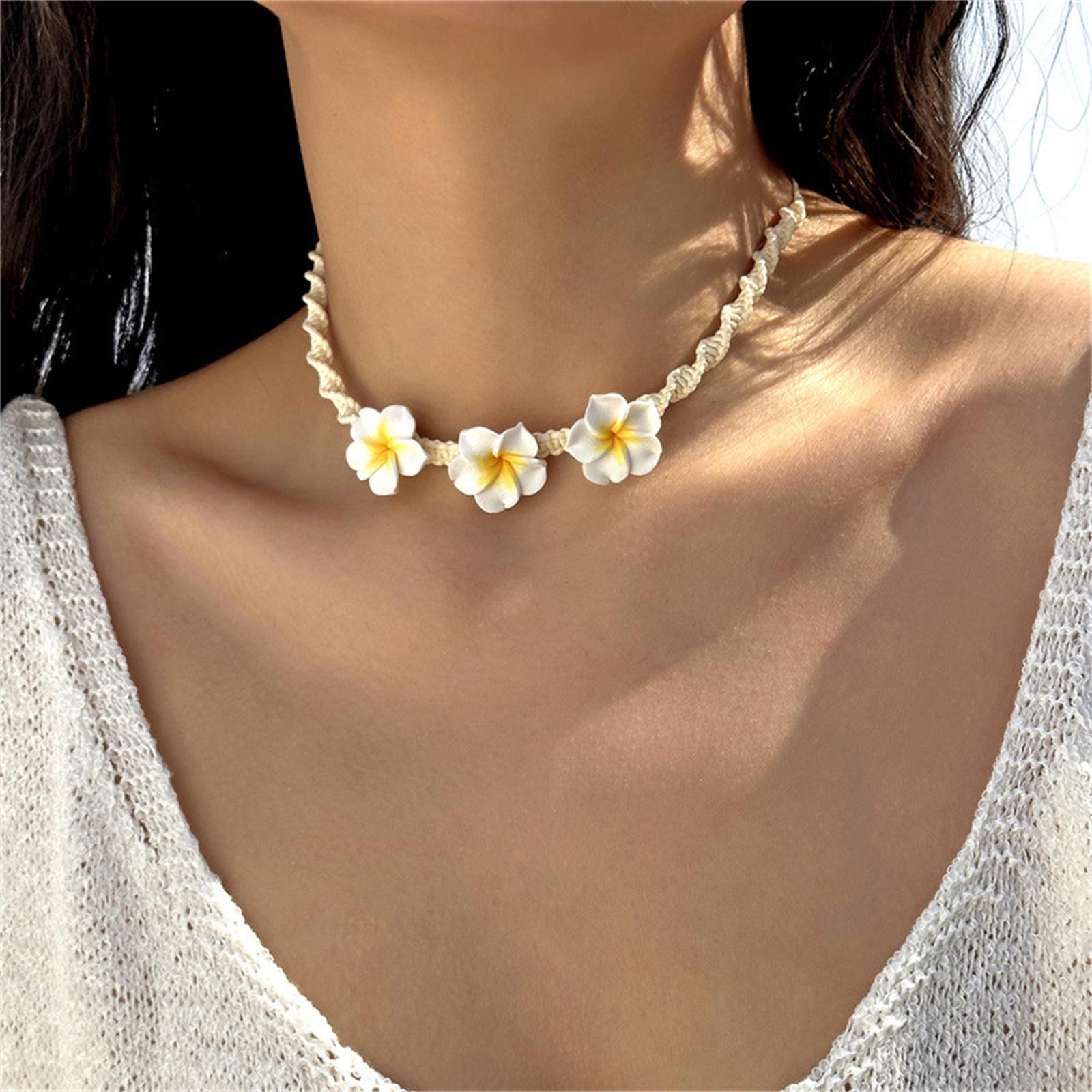 

Plumeria Rubra Necklace Bracelet Set Adjustable Flower Choker Necklace Colorful Luau Beach Plumeria Statement one size