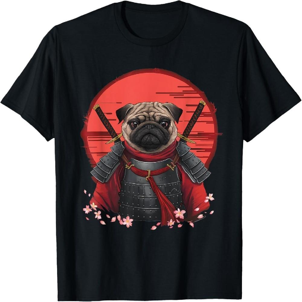 

Japanese Samurai Pug Warrior Anime Sword Ninja Dog T-Shirt XXXXXL чорний