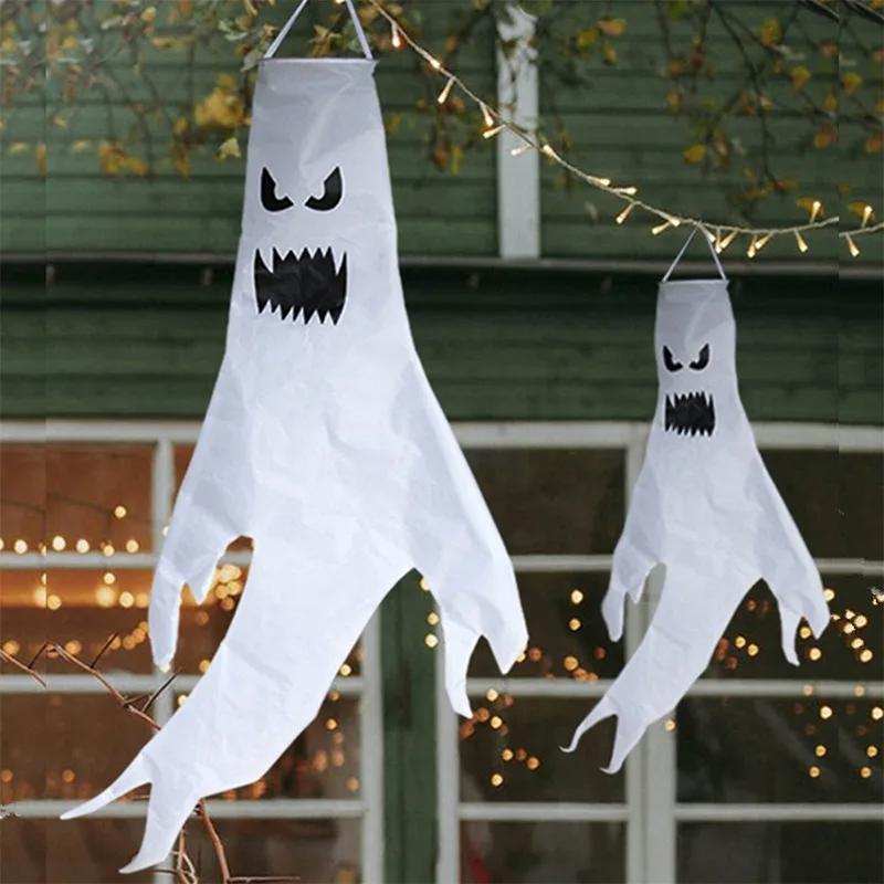 10Pcs 2025 Halloween Decoration Ghost Wind Tunnel LED Luminous Ghost Pendant Ghost Festival Hanging Ghost Venue Layout Props