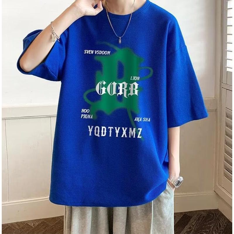 

Мужские футболки с буквенным графическим принтом, модные брендовые футболки для мужчин, футболки больших размеров, мужская одежда, повседневная мужская футболка, летняя корейская ретро 3XL синий