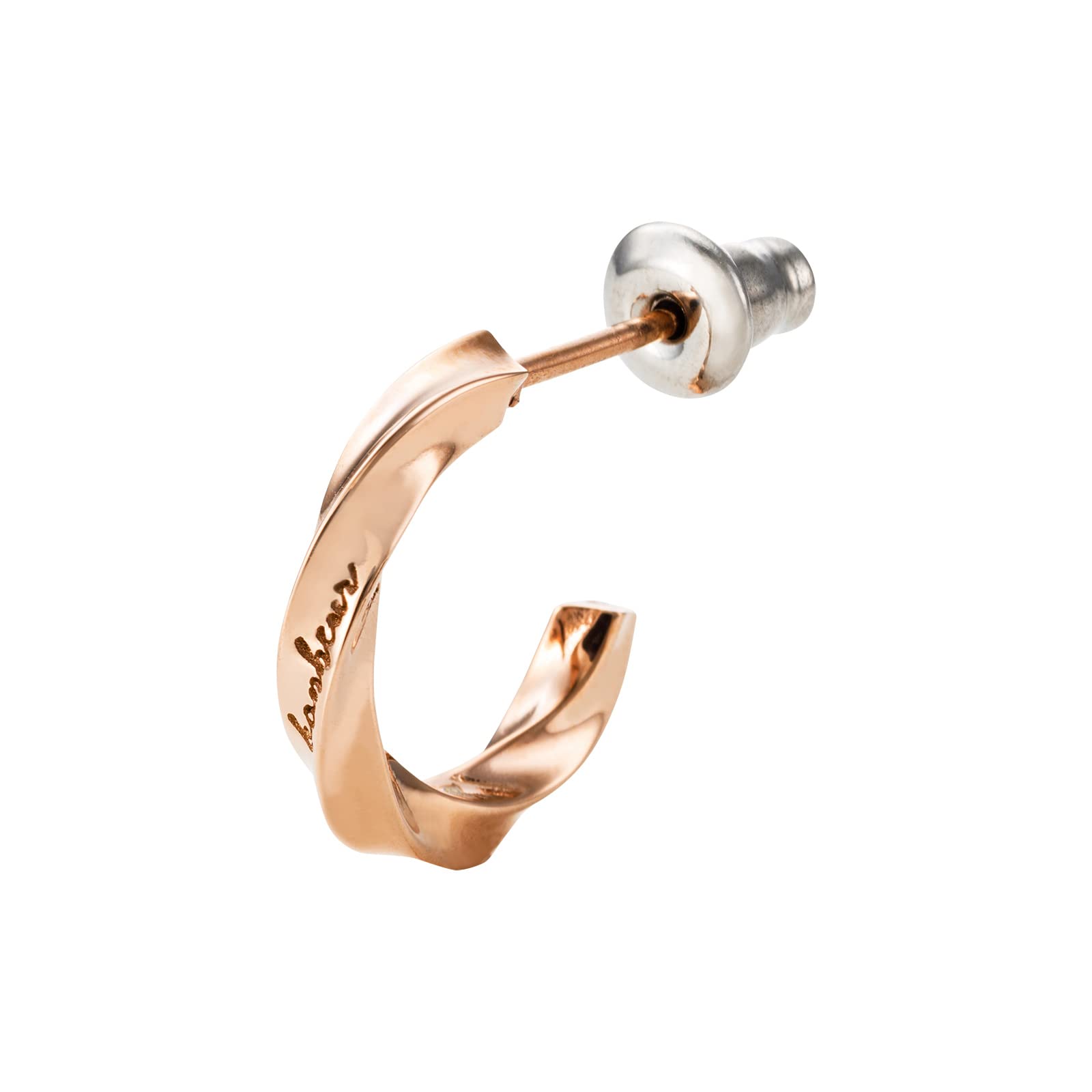 

Earrings Surgical Stainless Steel Half Hoop Twist Message Pink 1 piece for one ear 4SPE007GO [White Clover] рожевий