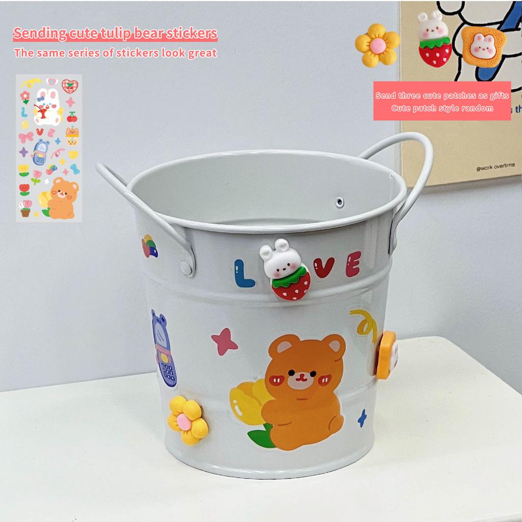 Creative Iron Art Pen Holder Student Desktop Storage Box Ins Fengwang Red Small Iron Bucket Personalized Cute Office Pen Bucket