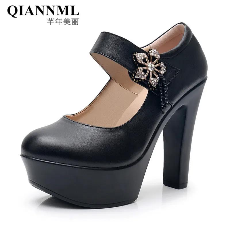 13cm Small Size 32-43 Soft Leather Platform Pumps Silver Wedding Shoes 2025 Womens Block High Heels Shoes Office Model Party