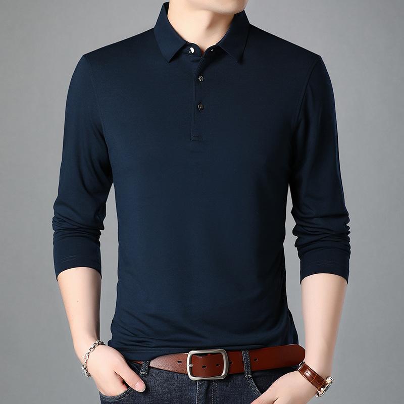 

Autumn Top Lapel Long-Sleeved T-shirt Male Young and Middle-Aged Loose Solid Color T-shirt Lapel T-shirt M