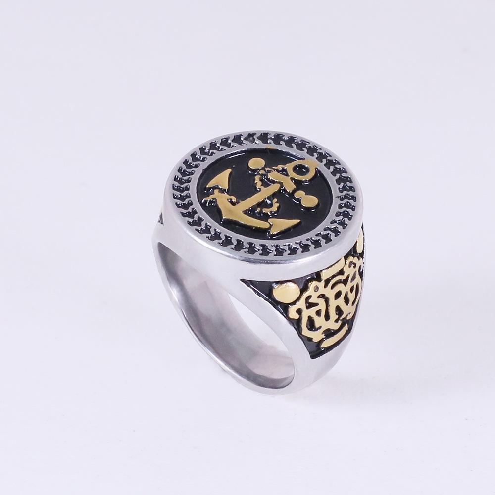 European and American Retro Jewelry Gold Anchor Men's Ring Women's Pirate Titanium Steel Ring Jingshan 2026