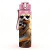 1PC Cute Meerkat Animal Portrait 750ml Color Plastic Sports Water Bottle Leakproof Flip Straw Lid Suitable for Sports Office Home Use