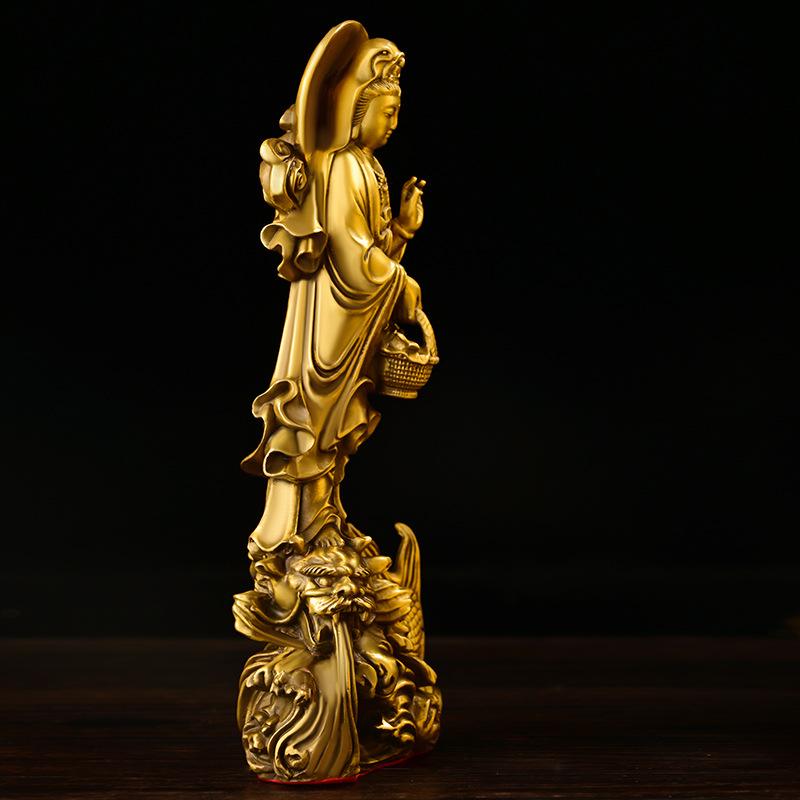 Dragon Guardian Standing Guanyin Bodhisattva Bronze Home Living Room Office Desktop Buddha Statue C