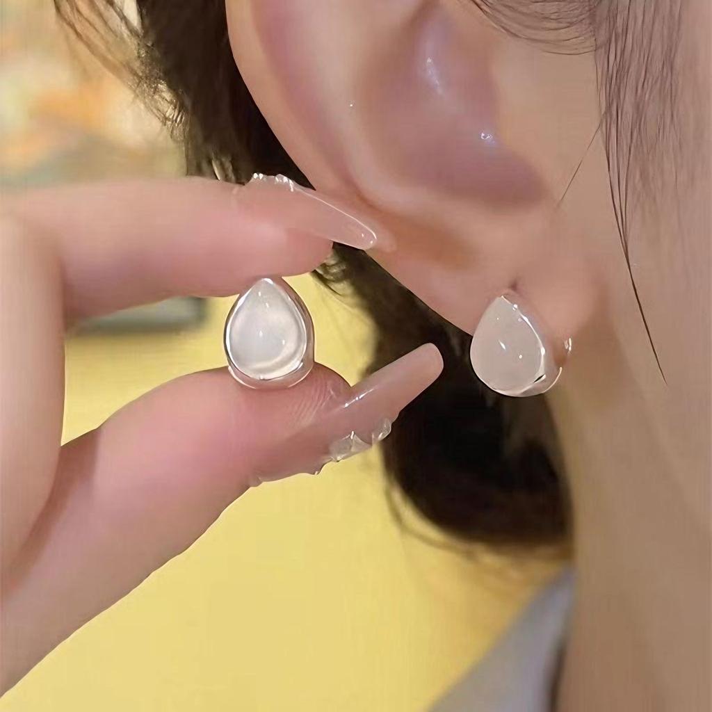 Niche Design Feeling Ice Transparent Opal Double-sided Water Drop Ear Buckle Exquisite Versatile Earrings Temperament Light Luxury Simple Earrings