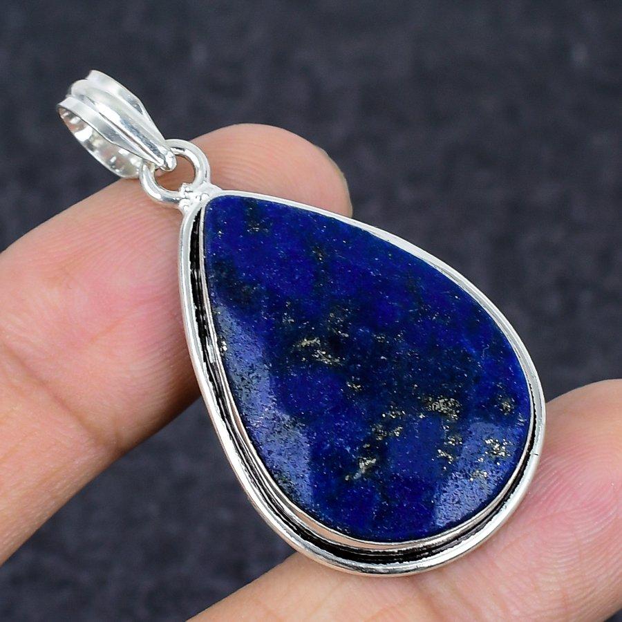 Lapis Lazuli Gemstone Handmade 925 Sterling Silver Jewelry Pendant 1.89" H0o43