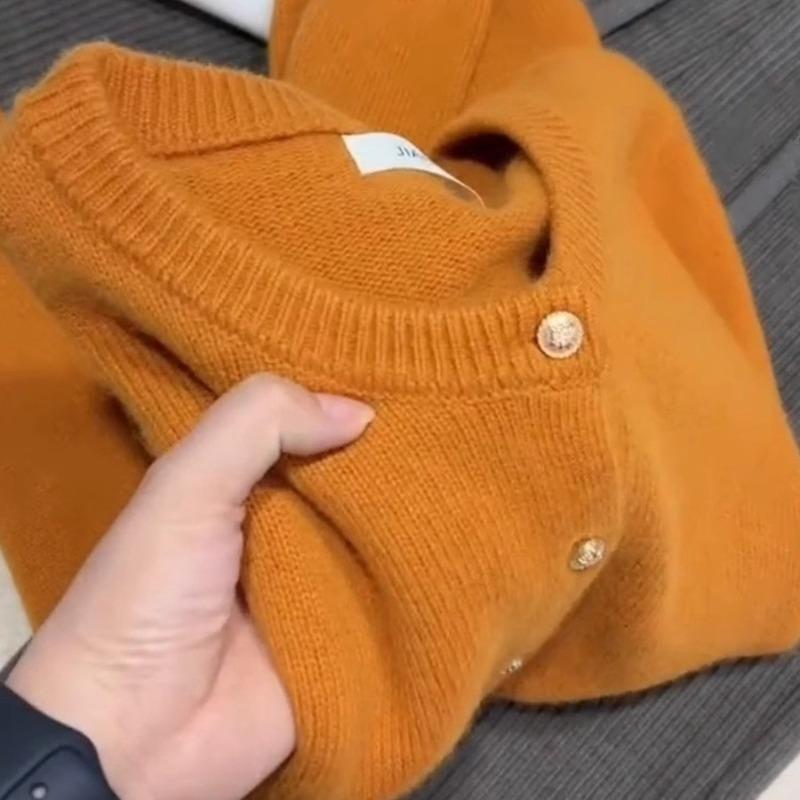 Pumpkin orange raccoon fleece sweater women s autumn lazy soft waxy knitted cardigan average size