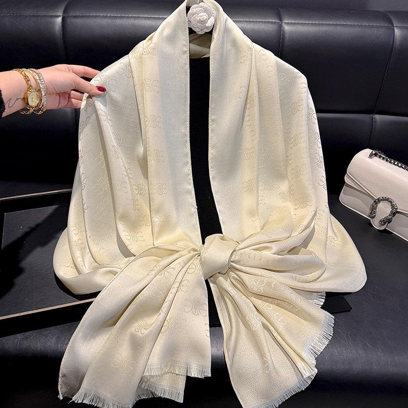 Spring And Summer Fashion Simulation Silk Long Scarf Shawl Dust Shade Scarf Premium Tencel Cotton Gold Silk Travel Beach Towel Women