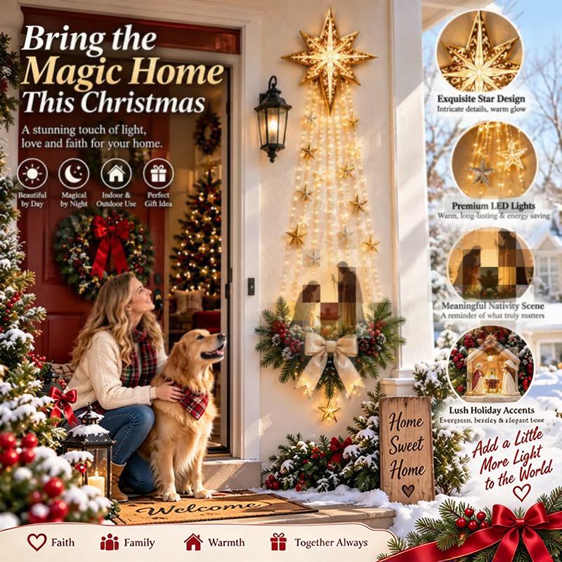Bethlehem Star Led Lighted Wall Hanging Ornament Warm Light Christmas Nativity Scene Decor For Home Door Holiday Party