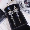 Irregular Crystal Flower Imitation Pearl Tassel Long Drop Earrings for Female Geometric Pendant Ear Wedding Jewelry