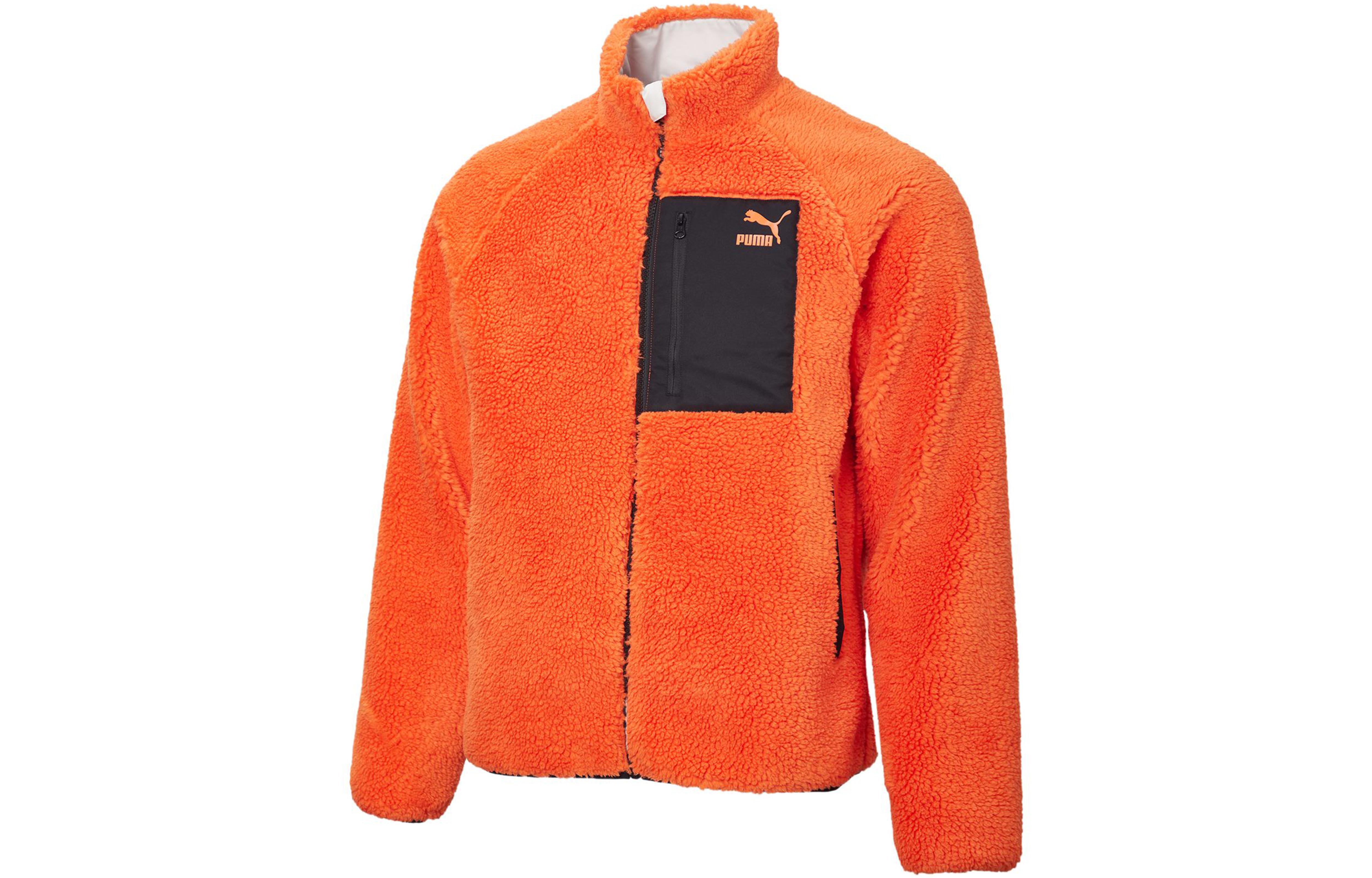 PUMA Velvet Jackets Men s Flame Orange/Black Stand Collar Thickened 530028-51 S
