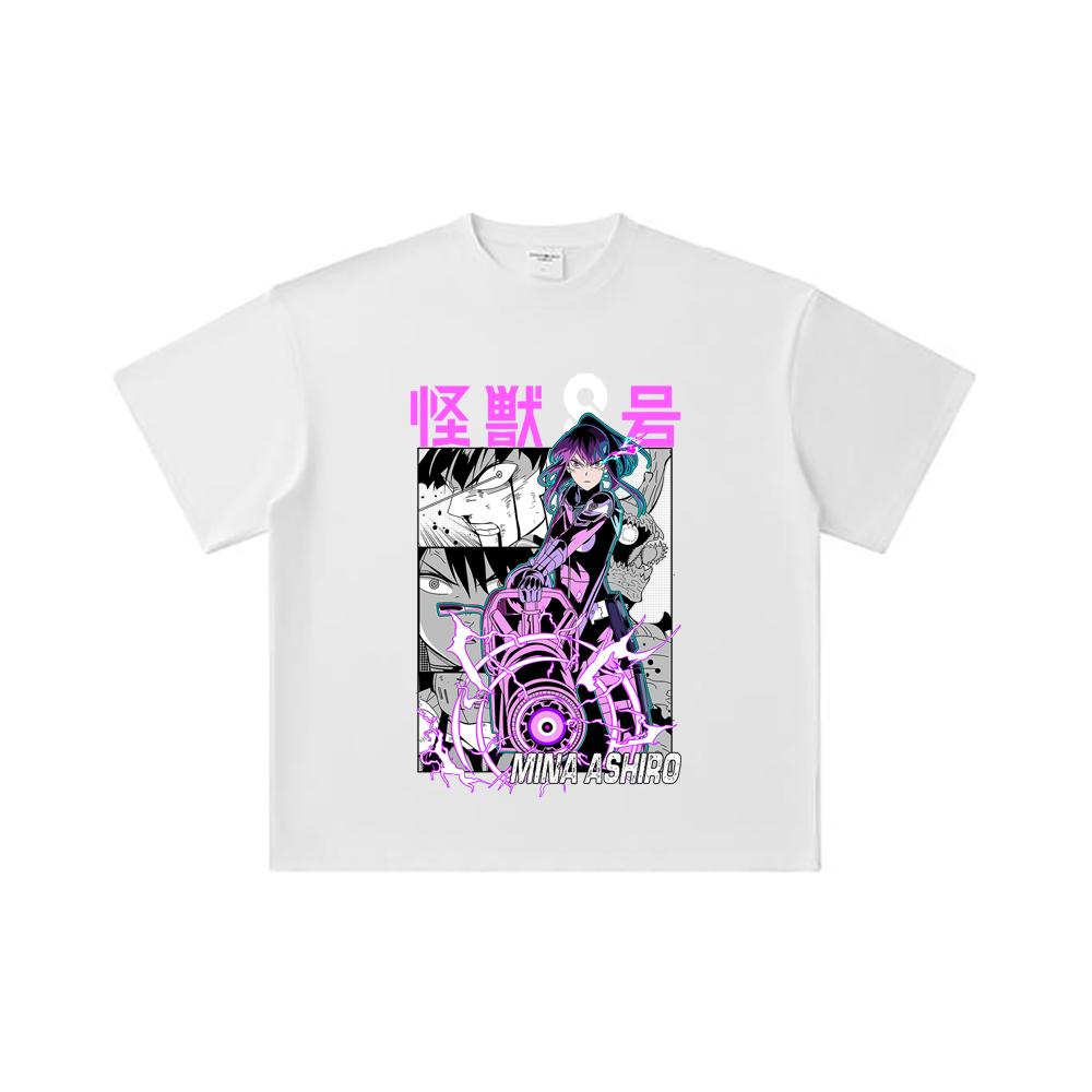 260 GSM Double Yarn 32 Count 100% Cotton Kaiju No 8 V15 Mina Print Unisex Heavy Cotton T Shirt
