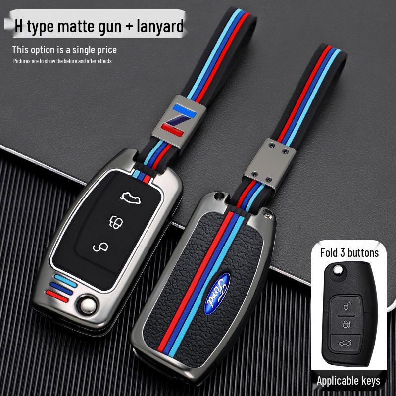Ford Classic Focus Fiesta Key Cover - Car Protective Shell with Metal Buckle for Folding Key (Old Model & Ecosport)