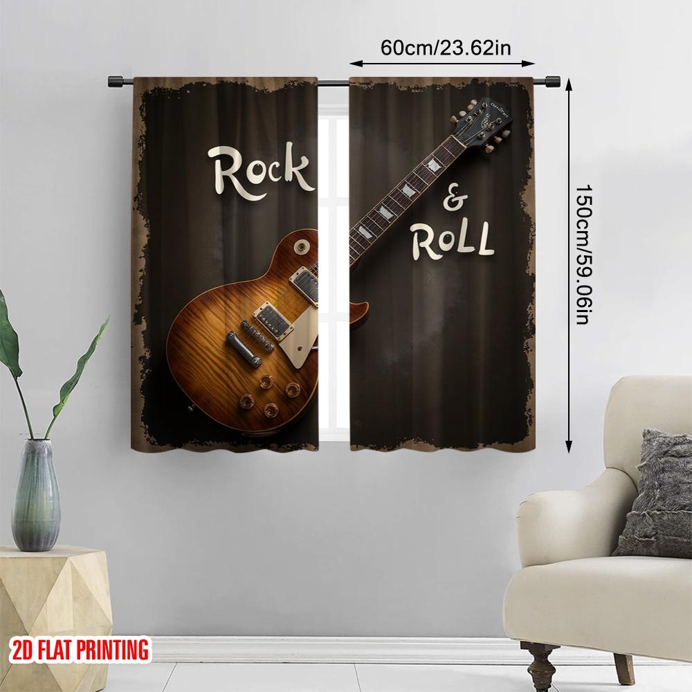 2D Flat Printing 2pcs Party Curtains Rock Guitar Protecting Privacy Festive Wall Decor for Apartment Decoration