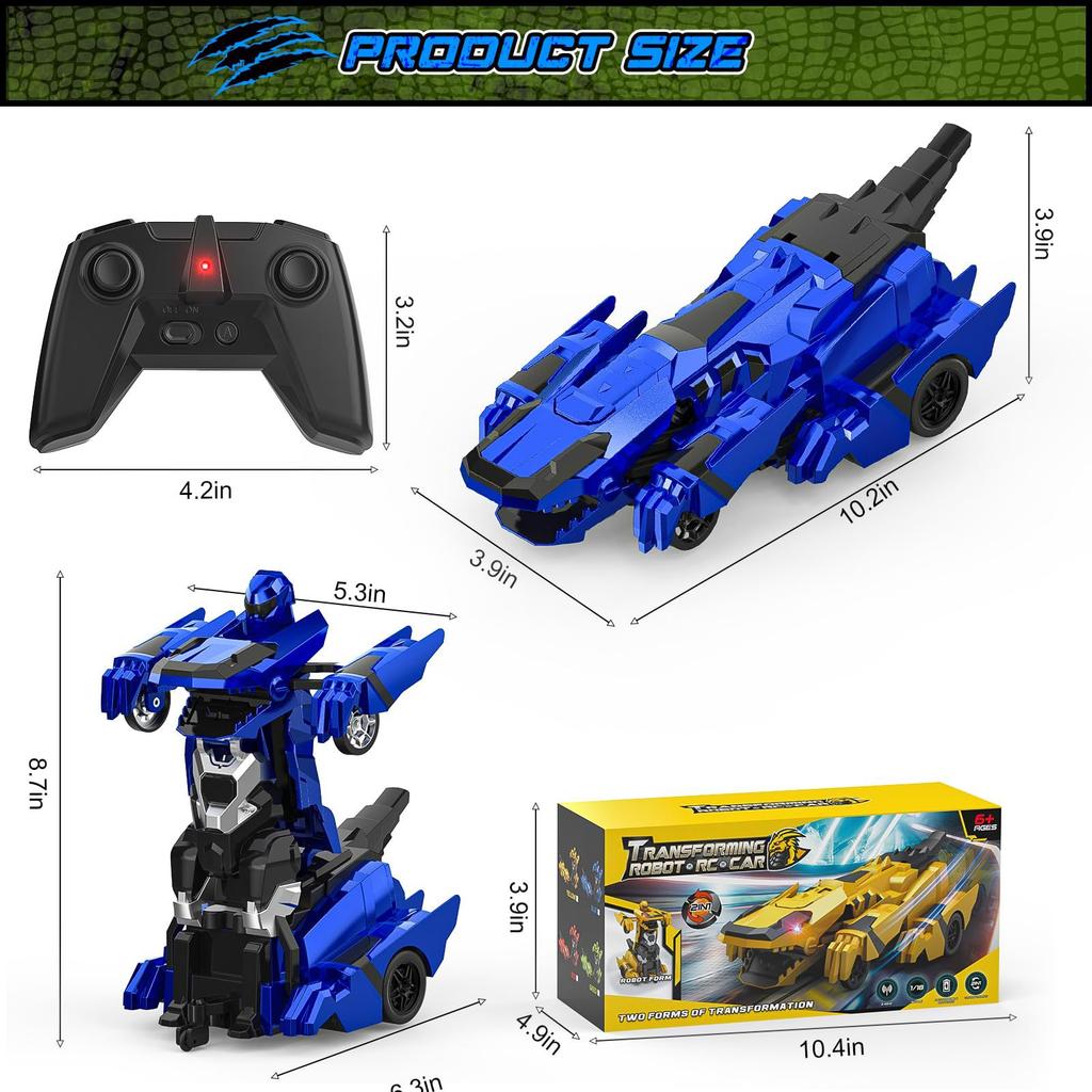 Dinosaur Deformation Remote Control Car 2.4G One-button Variable Battle Robot Walking Upright Children's Toy/4 Colors
