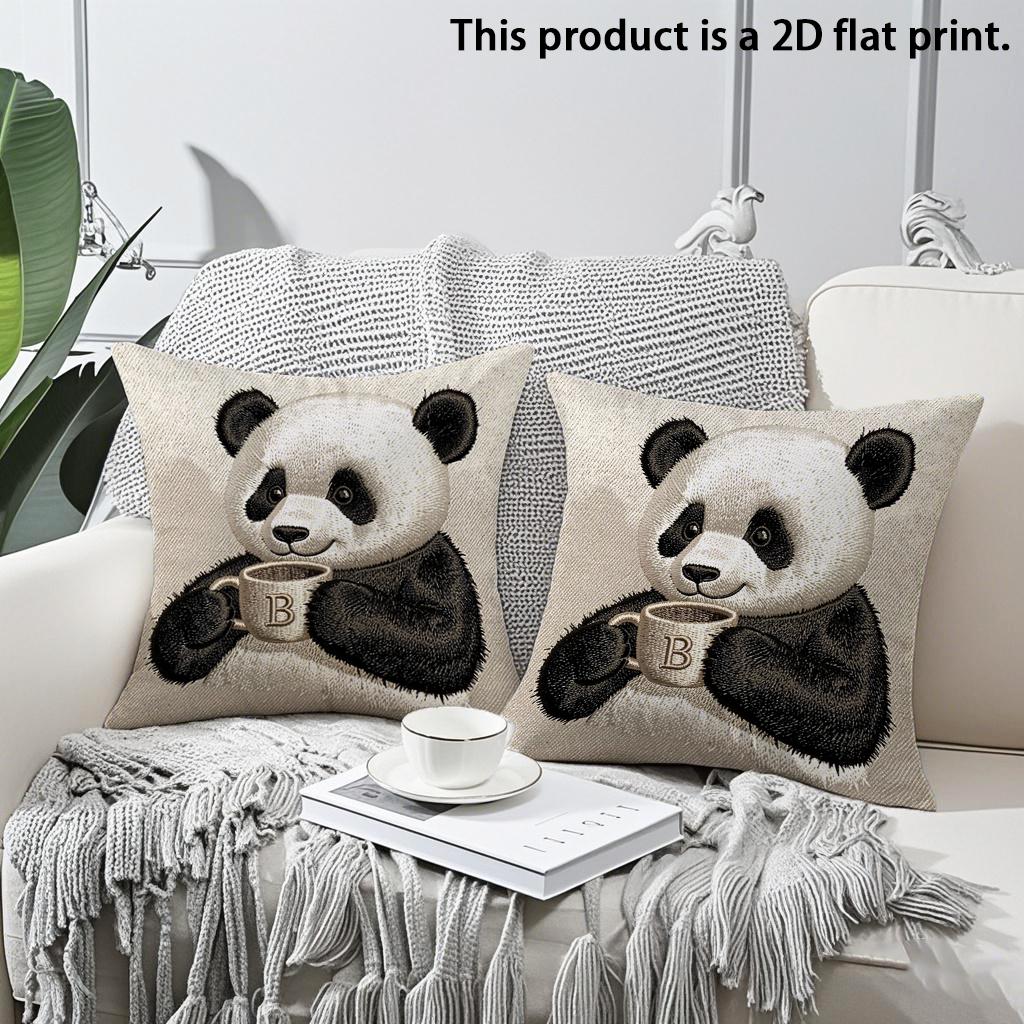 

2pcs Cute Panda Drinking Coffee Letter B Throw Pillow Cover Home Decor Cushion Case Cushion cover 45x45cm-2pcs