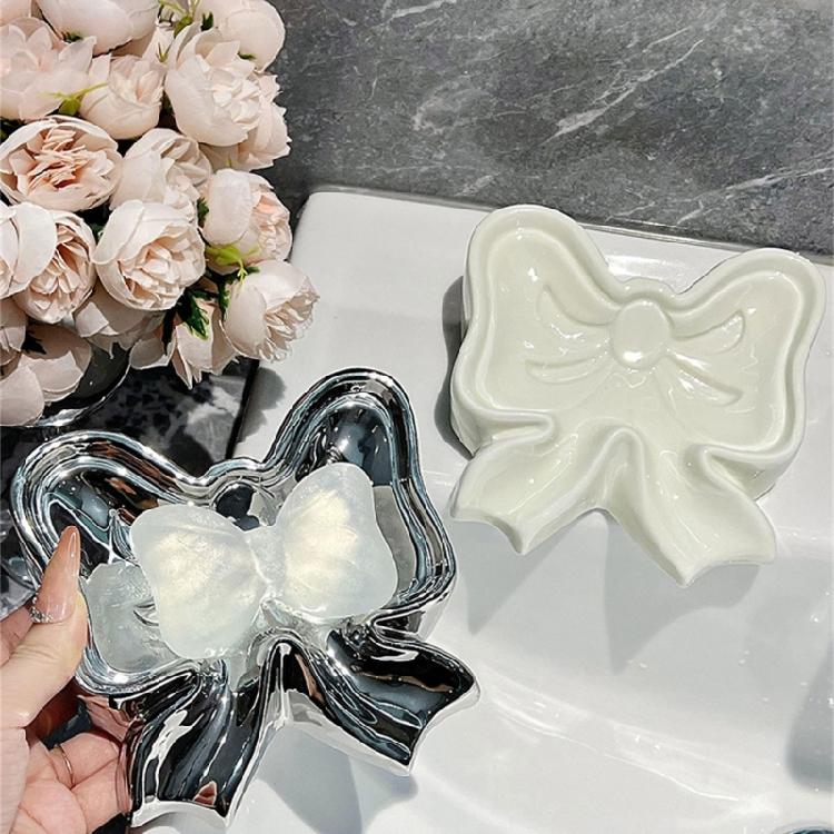 Ceramic Soap Holders with Bows Drainages Enhanceds Design Bathroom Counter Organizers Decorative Sink Tray