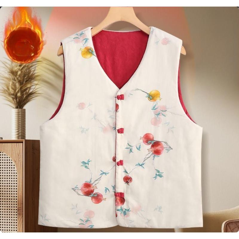 Women's Chinese Style Reversible Sleeveless Vest Cotton Padded Warm Coat Plus Size