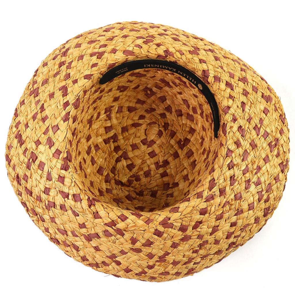 Great HELEN KAMINSKI hat Logo Metal Ribbon Straw Hat Beige Raffia Women Used