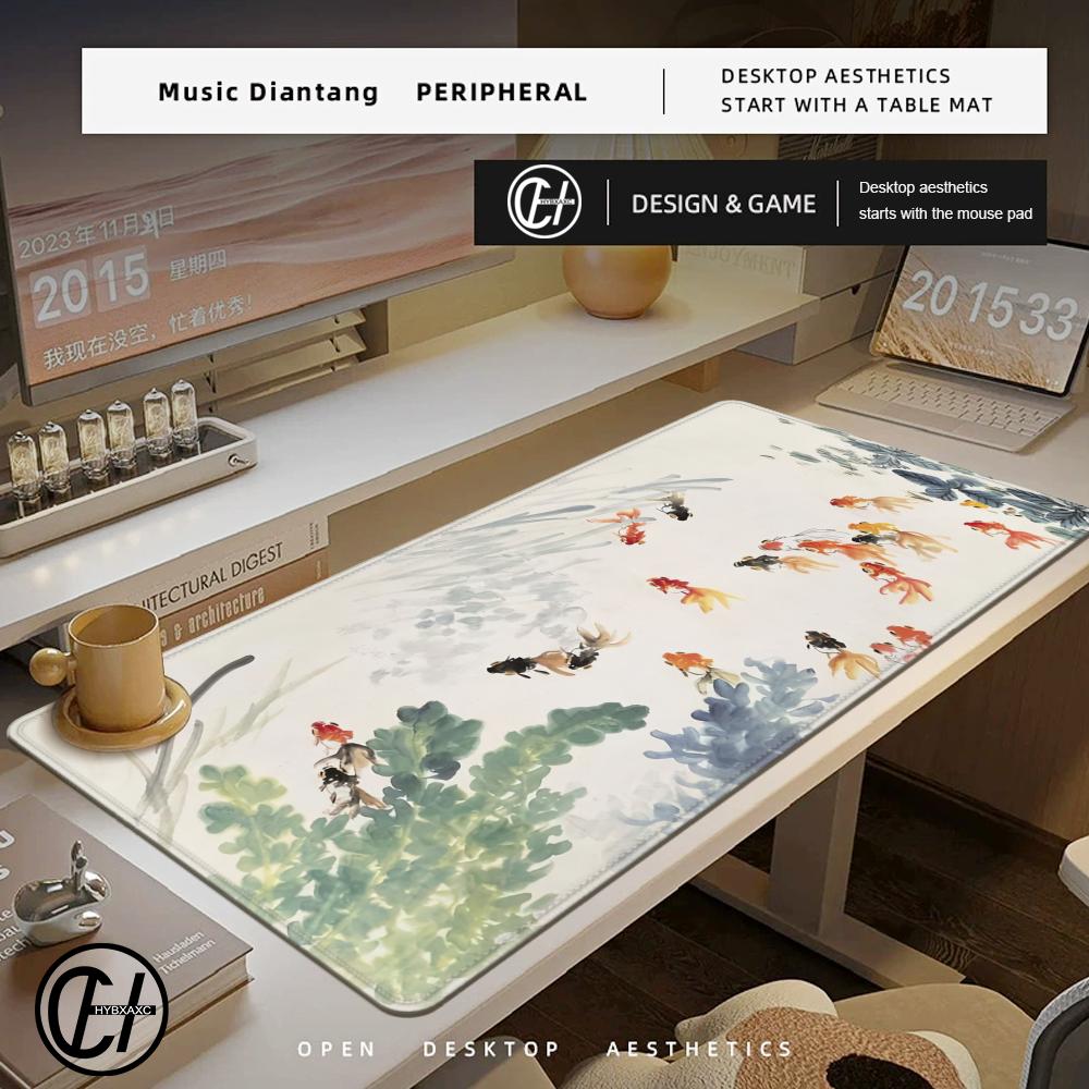HYBXAXC Office Desktop XXL Keyboard Pad Natural Rubber Non-Slip Mouse Pad Chinese Style Flower And Bird Painting Gamer Mousepad
