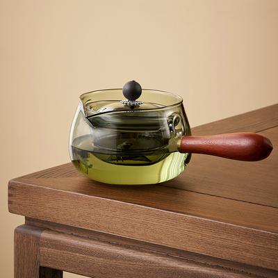 Glass Teapot With Wood Handle Transparent Side Handle Coffee Kettle Chinese Tea Ceremony Pure Tea Kung Fu Tea Teawear Set