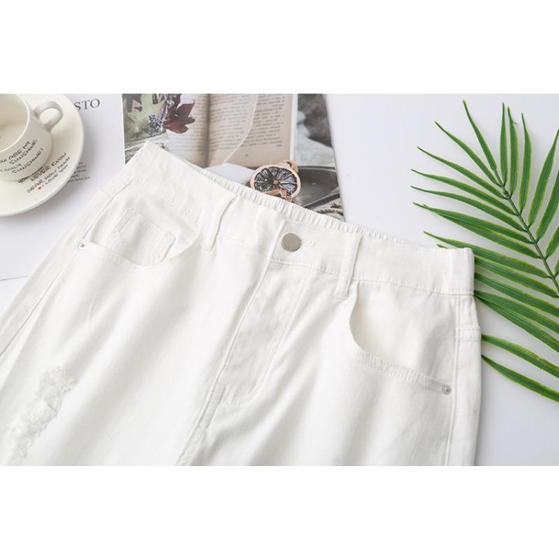 Plus Size Jeans Shorts Pants Women Oversize Loose Casual Cotton Denim Elastic Casual Pants Fashion Hole