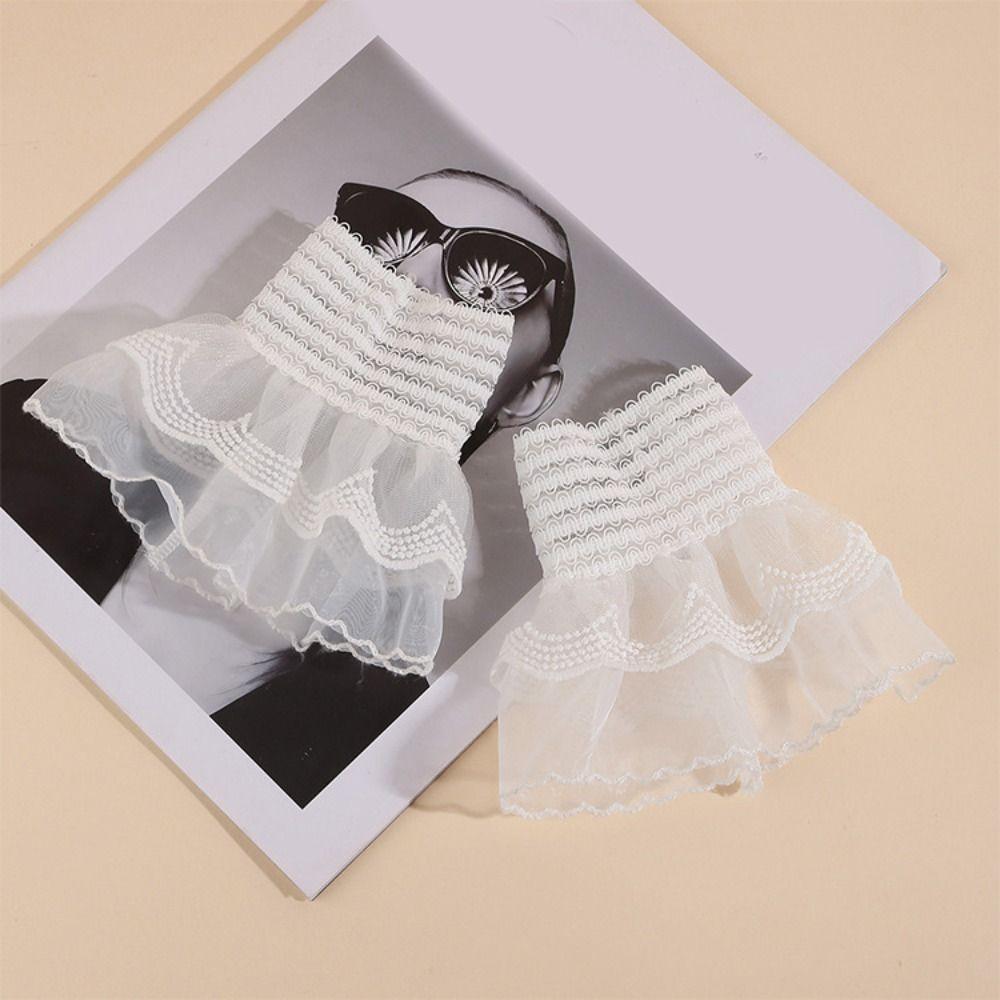 Pleated Lace Fake Cuffs Double Layer False Cuff Sleeve Cute Lace Sleeve  Women's Daily Wear