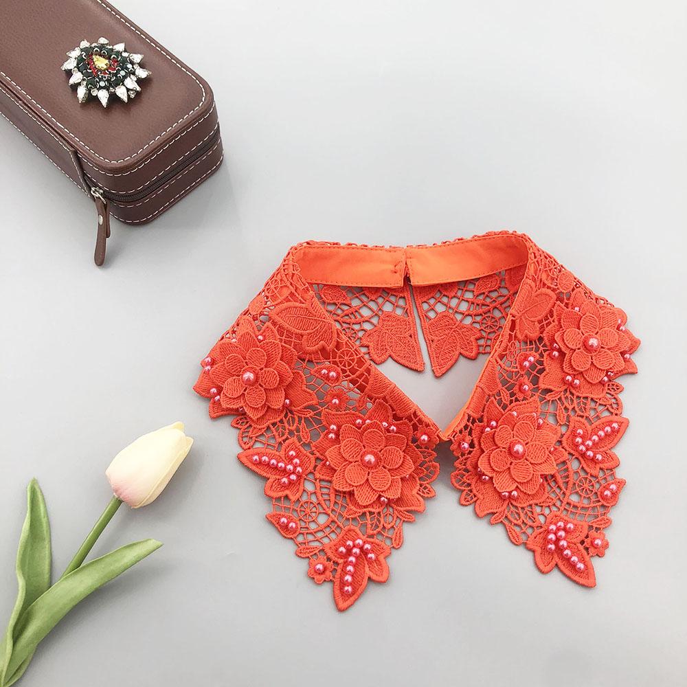 Fashion Multi-Color Hollow Out Lace Beaded Detachable Faux Collar Elegant Knitted Polyester Neck Accessory for Sweaters Shirt