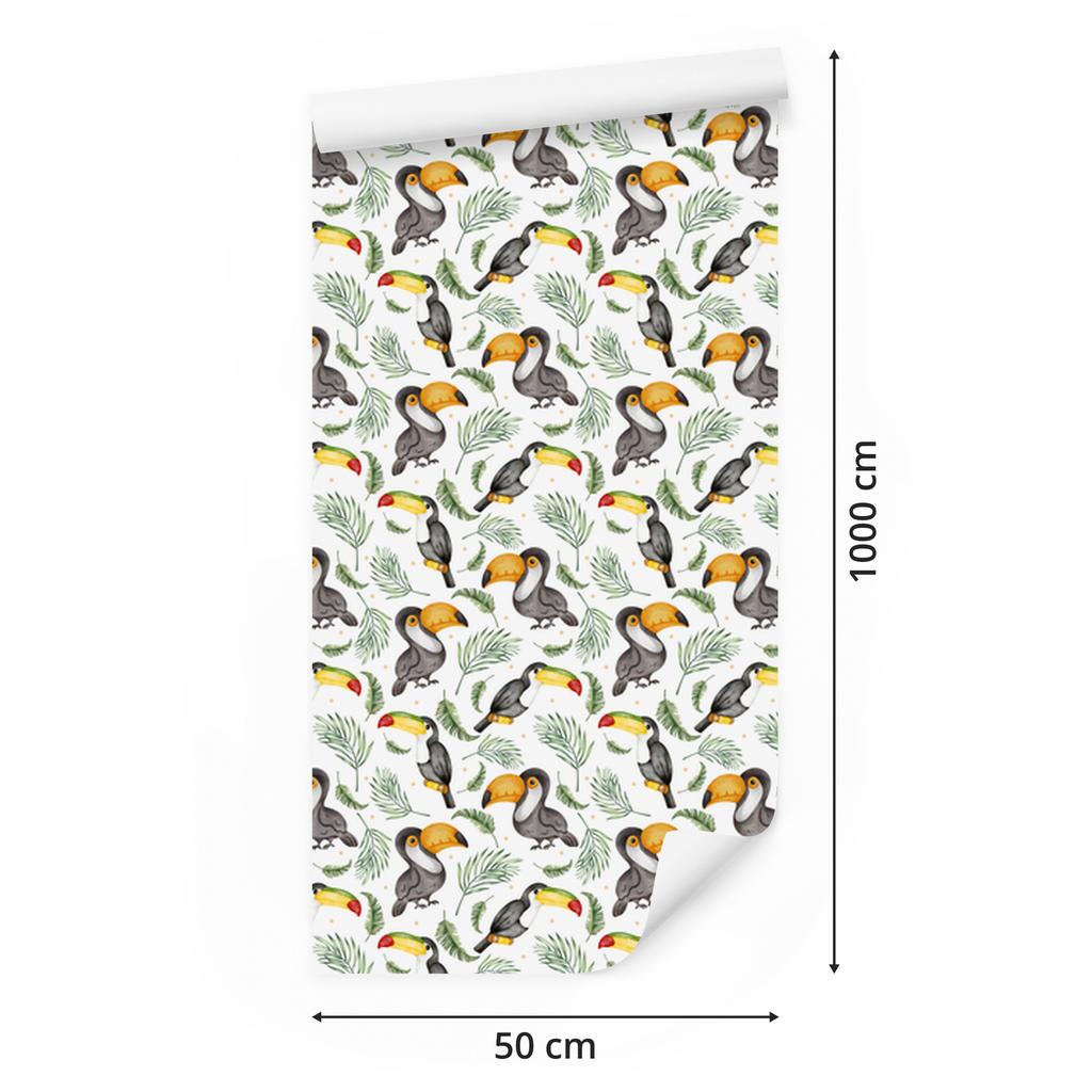 Toucans Wallpaper White and Light Gray for Living Room and Bedroom 50x1000