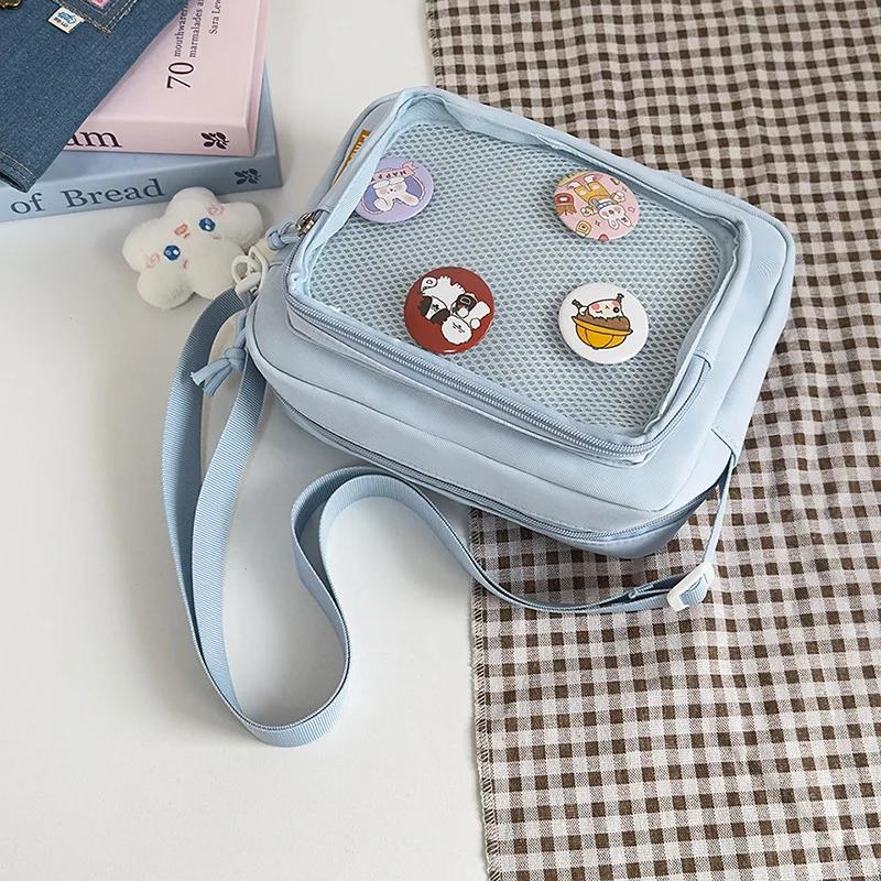 Ins Style Transparent Badge Crossbody Bag for Korean Girls Casual Mobile Phone Bag Anime Hanging Bag Display Product Bag