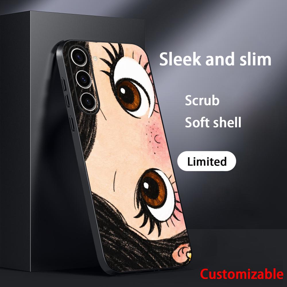 Big-eyed Cute Girl Cartoon Design Phone Case For Samsung Galaxy S26 S25 S24 S23 S22 S21 Plus Ultra Note20 Soft Black