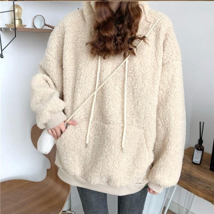 Winter Lamb Plush Coat Women's Teddy Bear Hoodie Women's Loose Jacket Women's College Style with Thickened Fleece