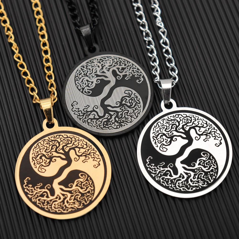 European and American Tree of Life Tai Chi Yin Yang Bagua Pendant Titanium Steel Long Necklace