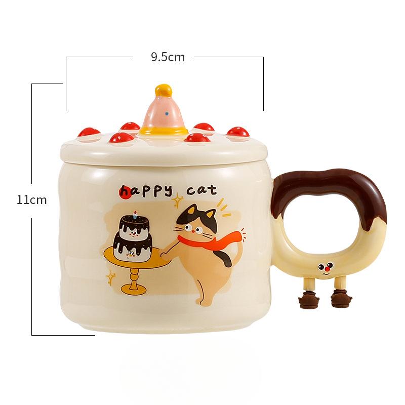 Birthday Gift Cartoon Home Girl Cute High-looking Ceramic Mug with Lid Water Cup Cat Puppy Water Cup