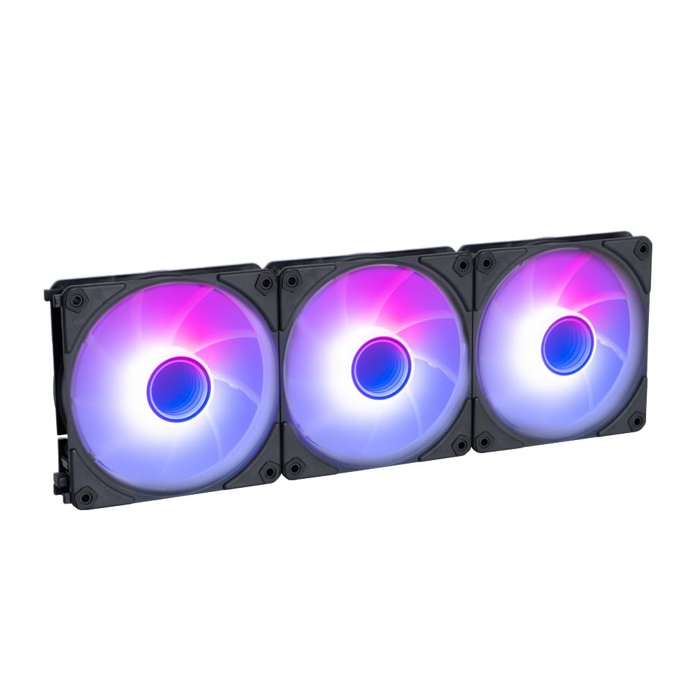 

OWLTECH PC Case Set of ARGB Addressable Daisy Quiet Fan, 3, Connected, Built-in LED, RGB, Chain, PWM, Cooling, Black, OWL-FS1225ARGB-BK3P