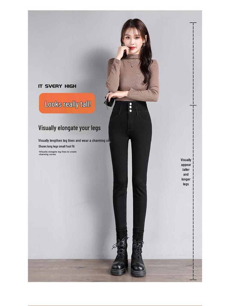 2025 New Women's High-Waisted Skinny Button-Up Jeans for Spring and Autumn