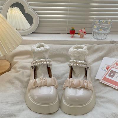 Damen Pumps Plateau Niedliche Damen Mary Jane Schuhe Perle Kawaii Runde Zehenpartie Frühling Bequem und Elegant Rutschfest Echtes Markenzeichen