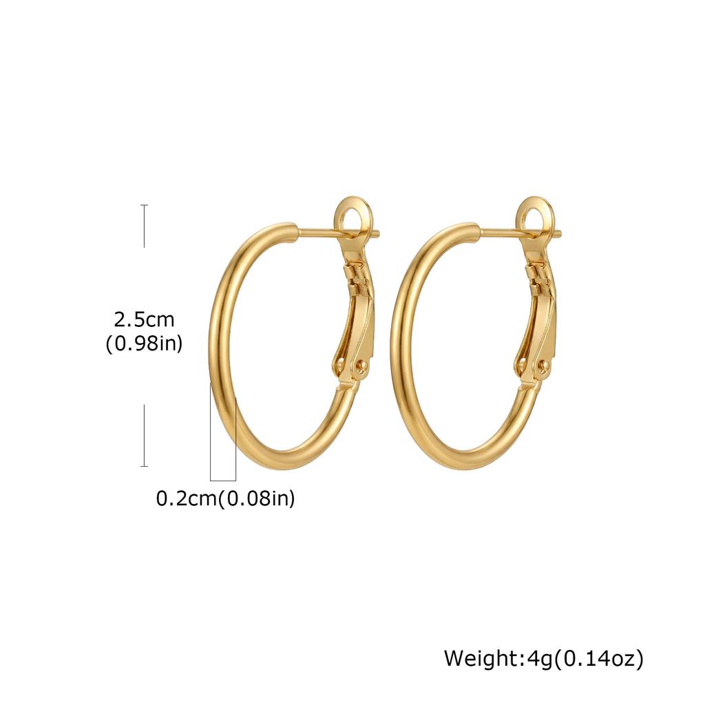 Wind stainless steel geometric large plain ring earrings plated with 18k gold simple earrings women's multi-specification 2mm, 4mm